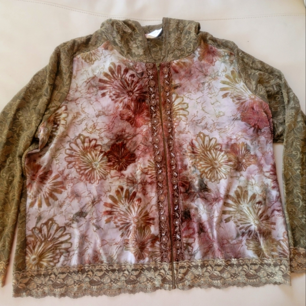 Olive lace embellished zip hoodie size 3x